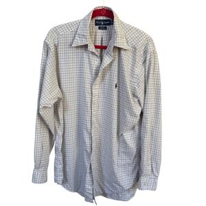 Lauren Ralph Lauren Blake Shirt M White Blue Windowpane Long Sleeve Button Front